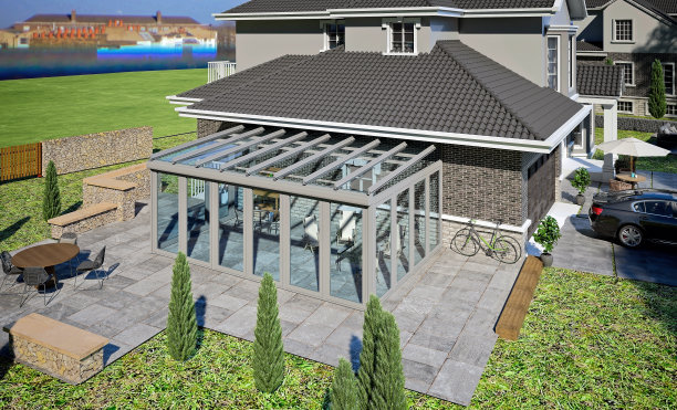 豪华的美国房子和冬季花园，露台露台图片下载