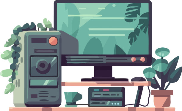 现代办公室设计配有电脑设备和图片下载