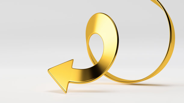 3d渲染，抽象螺旋金箭头，孤立在白色背景上。金属方向标志图片下载