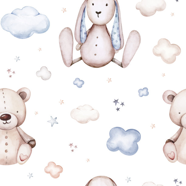 水彩新生男婴无缝图案男婴。生日蓝色背景圆锥形帐篷新出生的婴儿和孕妇图片下载