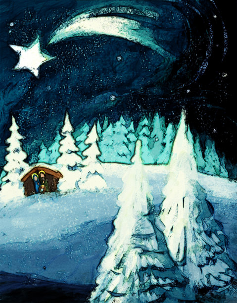 神圣家庭的卡通插画传统场景动画，奥地利，婴儿，背景，伯利恒，圣经，圣经，出生，边界，骆驼，卡片，卡通，庆祝活动，基督，基督教，圣诞节，教堂，彩色，沙漠，驴，仙女，f图片下载