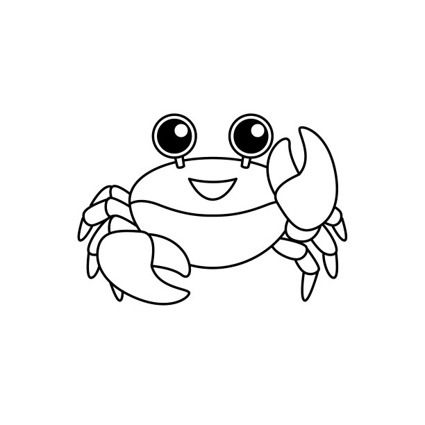 黑色和白色矢量插图的螃蟹孤立在白色背景。儿童涂色书。股票插图图片下载