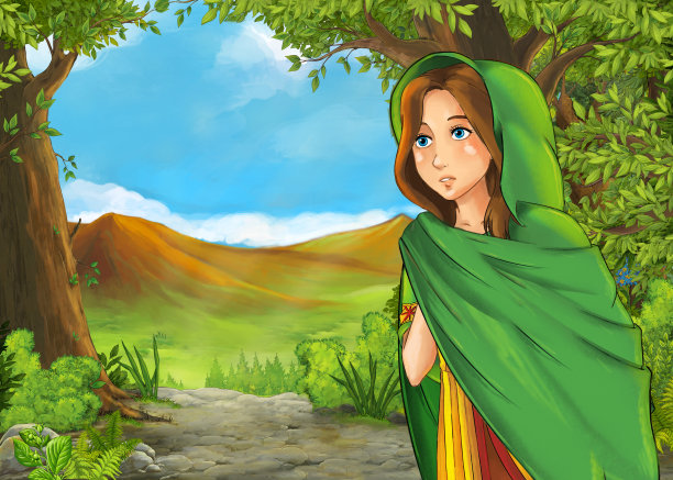 卡通夏天的场景与草地山谷与王子和公主图片下载