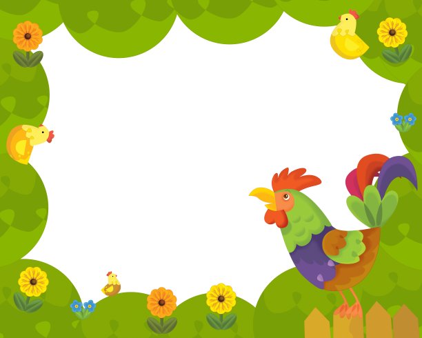 卡通场景与农场动物框架边界与空间文字插图为儿童图片下载