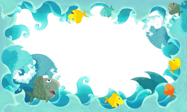 卡通场景与海洋海框架边界与空间文字插图的孩子图片下载