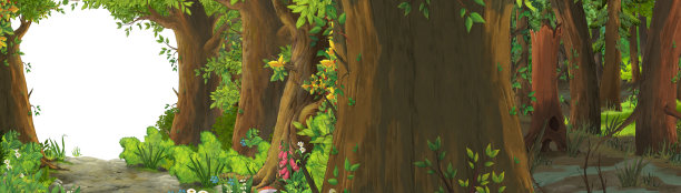 卡通夏天的场景与草地在森林插图的孩子图片下载