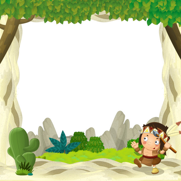 卡通场景与土地和印度框架边界与空间文字插图为儿童图片下载