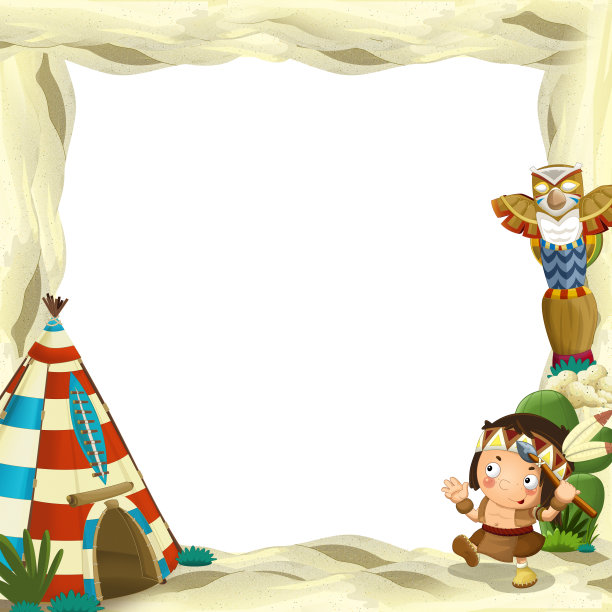 卡通场景与土地和印度框架边界与空间文字插图为儿童图片下载