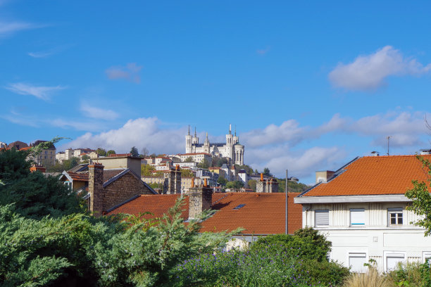法国里昂空中花园中的福维康特大教堂图片下载