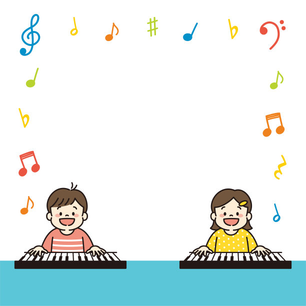 孩子们喜欢弹钢琴的方形网页横幅插图图片下载