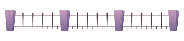 卡通风格的钢筋栅栏和混凝土柱子图片下载