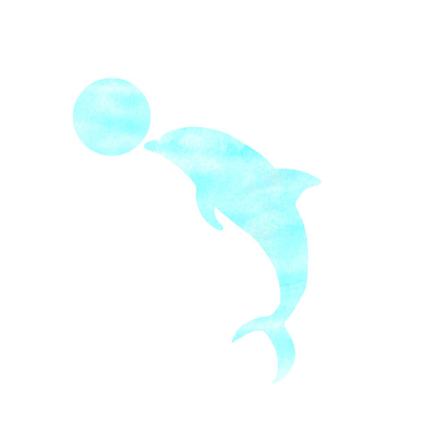 一个海豚跳向一个球的剪影图标。图片下载