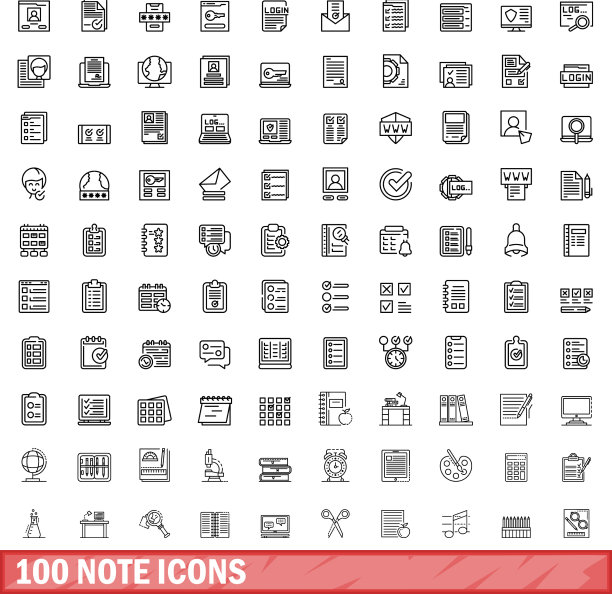 100个音符图标，轮廓样式图片下载