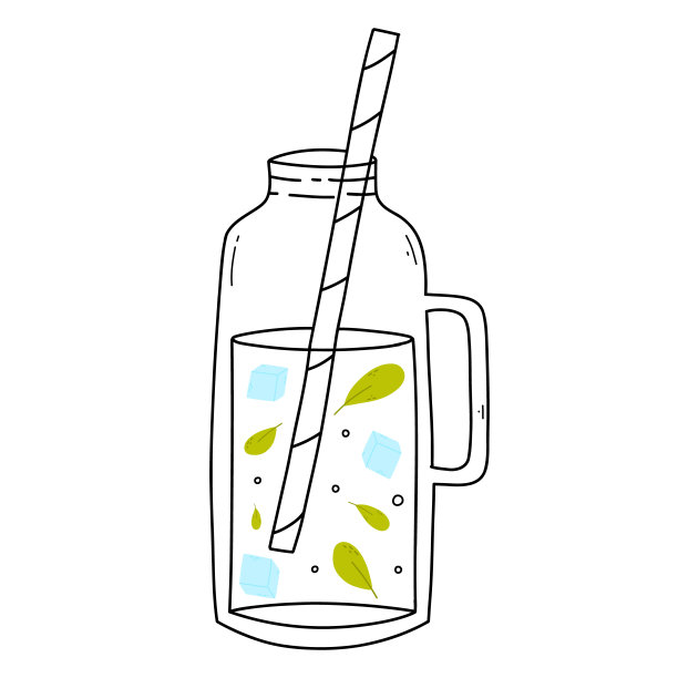 一瓶冰沙。涂鸦风格。矢量插图。手绘瓶装奶昔，柠檬水，鸡尾酒。图片下载