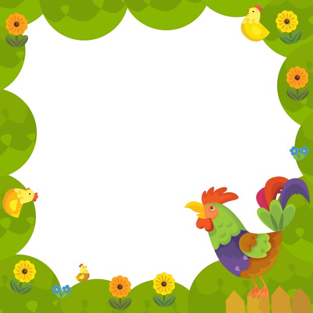卡通场景与农场动物框架边界与空间文字插图为儿童图片下载