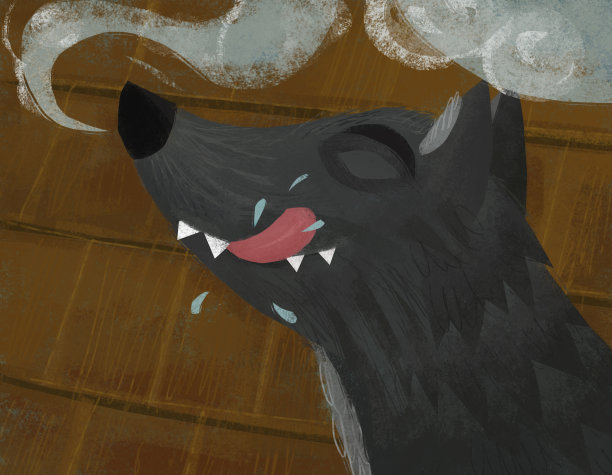 卡通邪恶的狼间谍附近的木屋插图图片下载