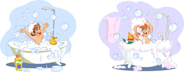 孩子们洗澡卡通矢量图片下载