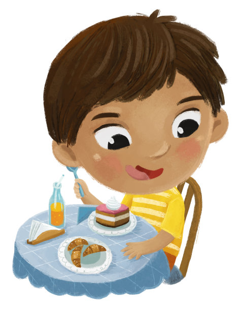 卡通场景与男孩吃美味的甜点插图的孩子图片下载
