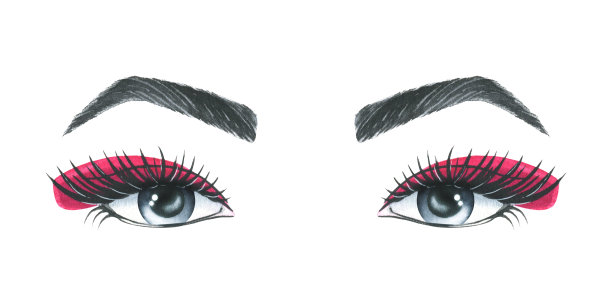 女人的眼睛，眉毛，粉色的妆容。水彩插图，手绘。白色背景上孤立的构图。图片下载
