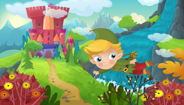 卡通场景与自然森林公主和城堡宫殿图片下载