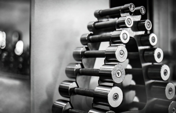 在健身房用不同重量的哑铃图片下载