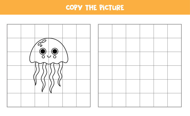 复制黑白水母的图片。孩子们的逻辑游戏。图片下载