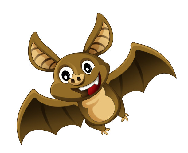 卡通场景与快乐的蝙蝠动物在白色背景插图的孩子图片下载