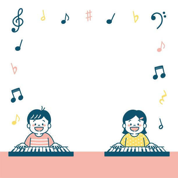 孩子们喜欢弹钢琴的方形网页横幅插图图片下载