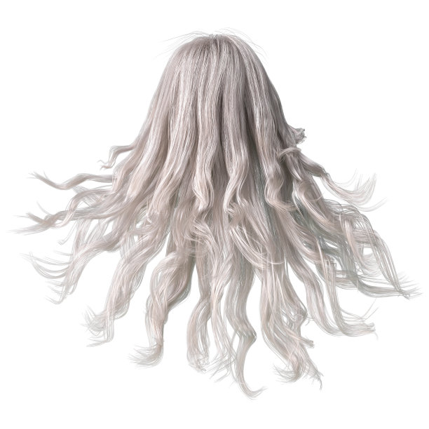 白色风吹长波浪头发孤立的白色背景，3D插图，3D渲染图片下载