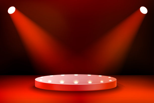 室内有舞台和闪亮的投影仪。三维矢量图图片下载