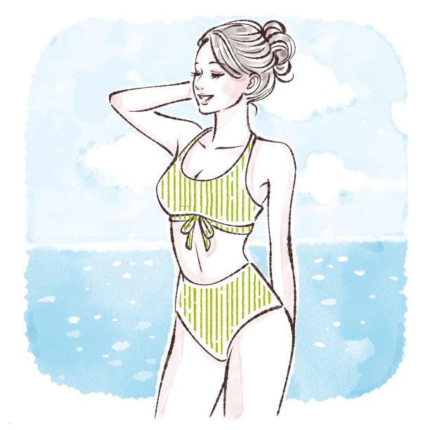 穿着泳装的女人的插图材料图片下载