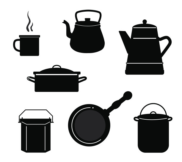 集收集厨具准备食物影子露营，户外图片下载