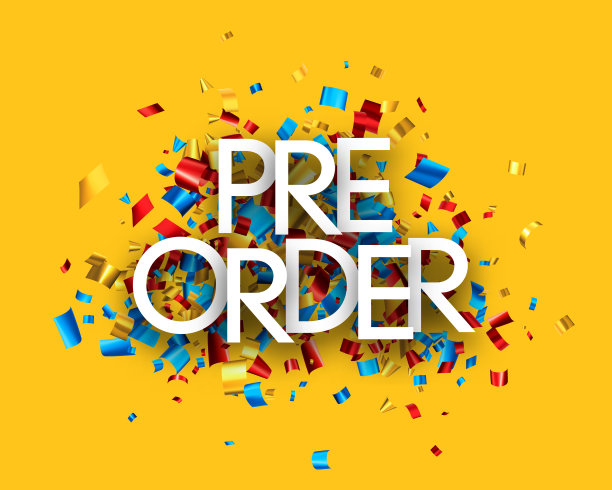 预先订购的标志，切出箔丝带五彩纸屑背景。图片下载