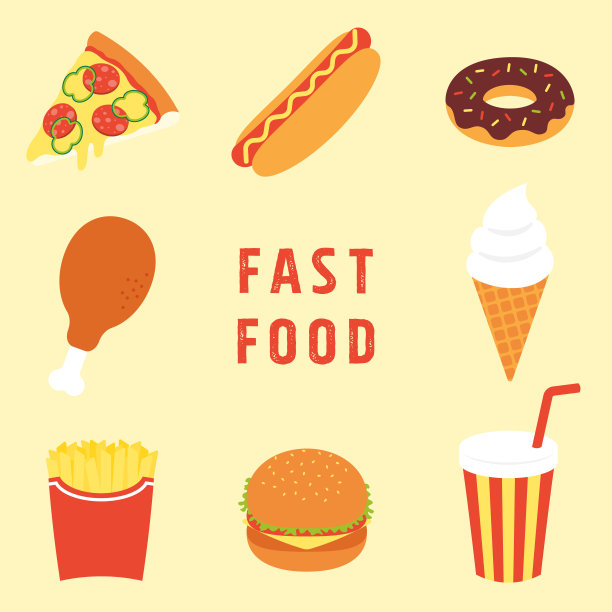 一套快餐和饮料图标，用于横幅，卡片，传单，社交媒体壁纸等。图片下载