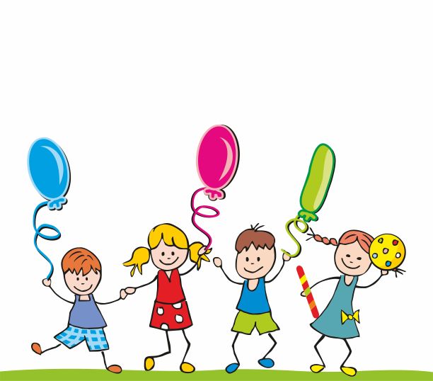 四个小孩，男孩和女孩拿着气球，球和糖果，eps。图片下载