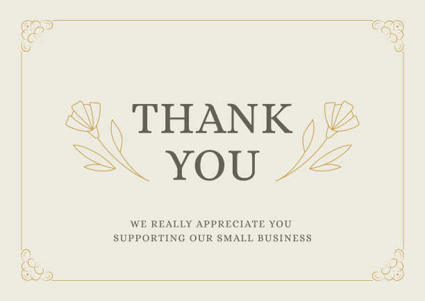 感谢企业支持复古卡横幅浪漫的花朵弯曲的框架线条设计模板矢量插图。图片下载