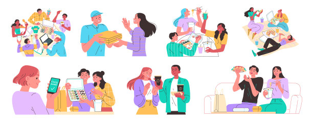 人们吃饭，送餐，不同国家的菜系图片下载