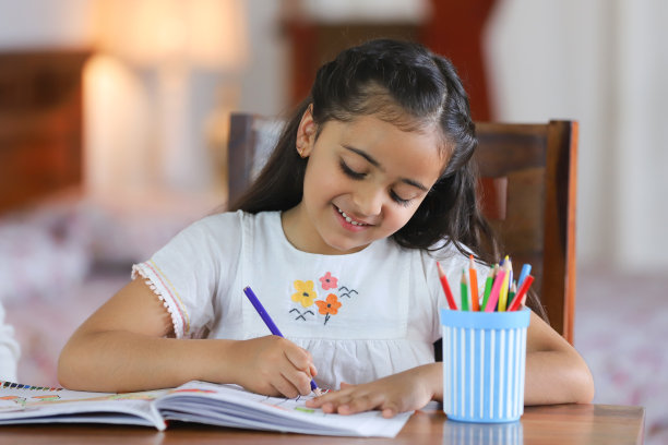 可爱的小女生在家学习——孤立，童年，教育理念图片下载