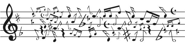 有大量音符的五线谱音乐的混乱，走调。矢量横幅和图案图片下载