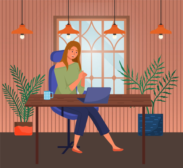 坐在电脑前上网的女士。女性自由职业者在家用电脑交流工作图片下载