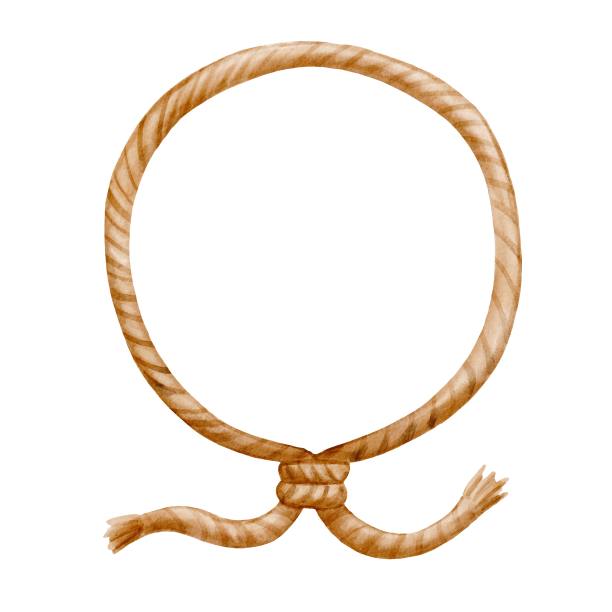 用绳子卷成圈制成的圆形框架。水彩航海圈孤立于白色之上图片下载