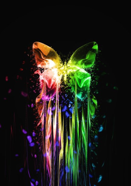 一个抽象的光蝴蝶在黑暗中扇动翅膀的3d插图图片下载