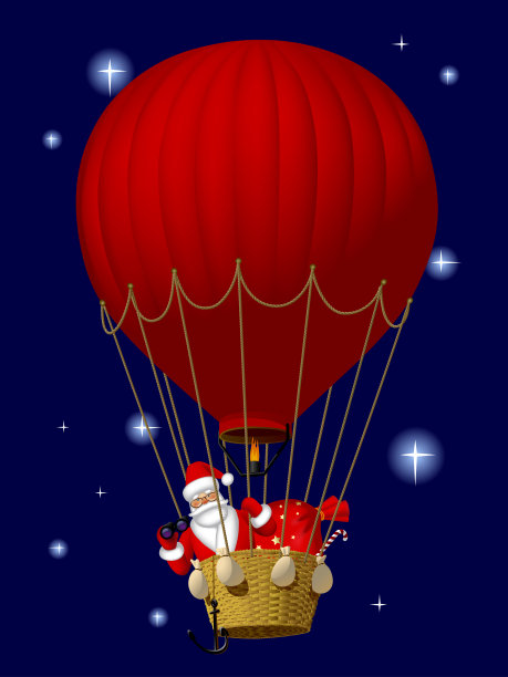 圣诞老人在红色的热气球上飞行图片下载