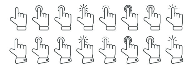 手光标图标在不同的手势。手指鼠标光标。点击光标矢量图图片下载