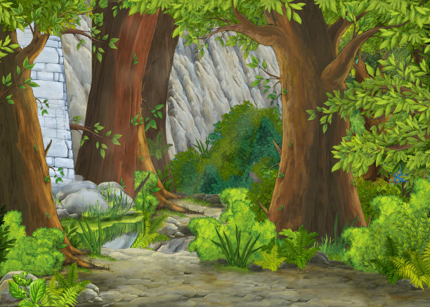 卡通自然风光与美丽的城堡与王子插图图片下载