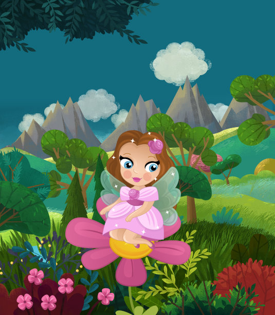 卡通快乐的童话场景与自然森林和有趣的小精灵图片下载