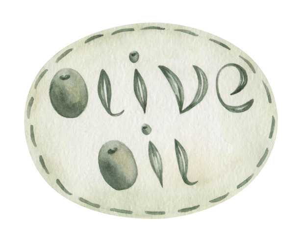 水彩插图。手绘标签，上面写着橄榄油。橄榄叶和绿色橄榄果实。米色的初榨油标签。广告标签。孤立的剪贴画横幅图片下载