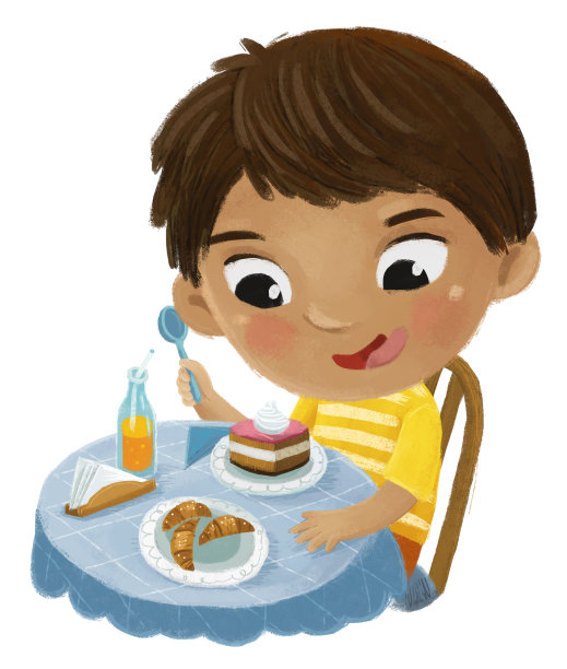 卡通场景与男孩吃美味的甜点插图的孩子图片下载