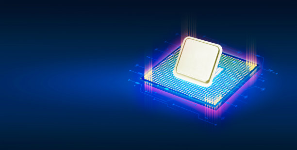 AI人工智能概念，暗背景下发光的空白微处理器特写图片下载