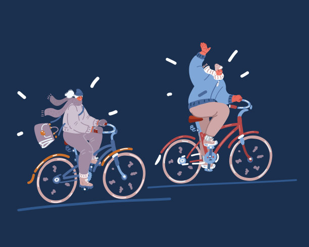 快乐的秋天人们享受户外活动。好朋友聚会。一男一女在公园里骑自行车。图片下载